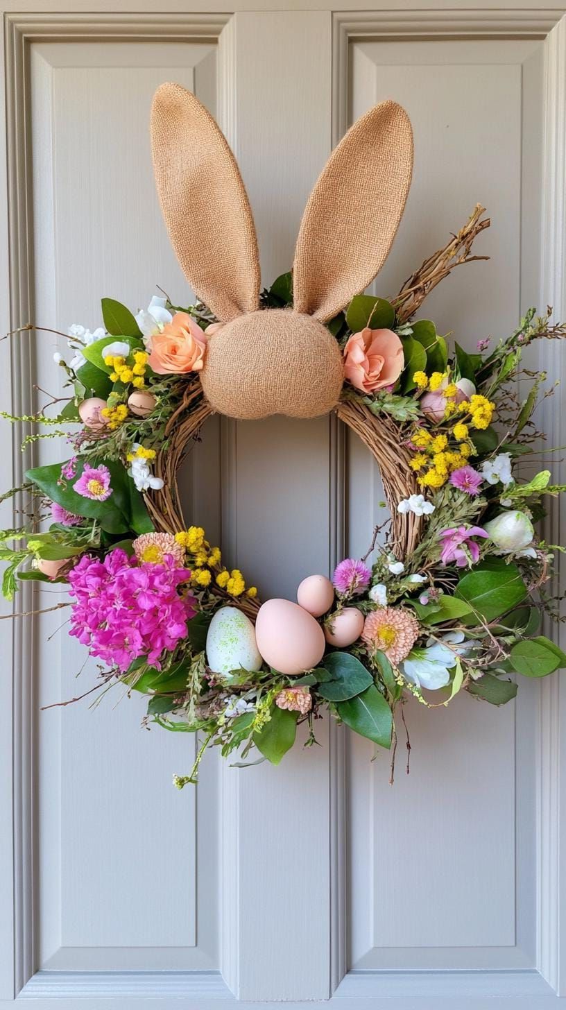 11. Easter bunny wreath with ears and floral accents-1
