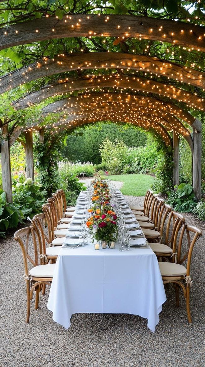 21 Dreamy Garden Wedding Decor Ideas 9 3. Elegant garden dinner setup with string light canopy-2