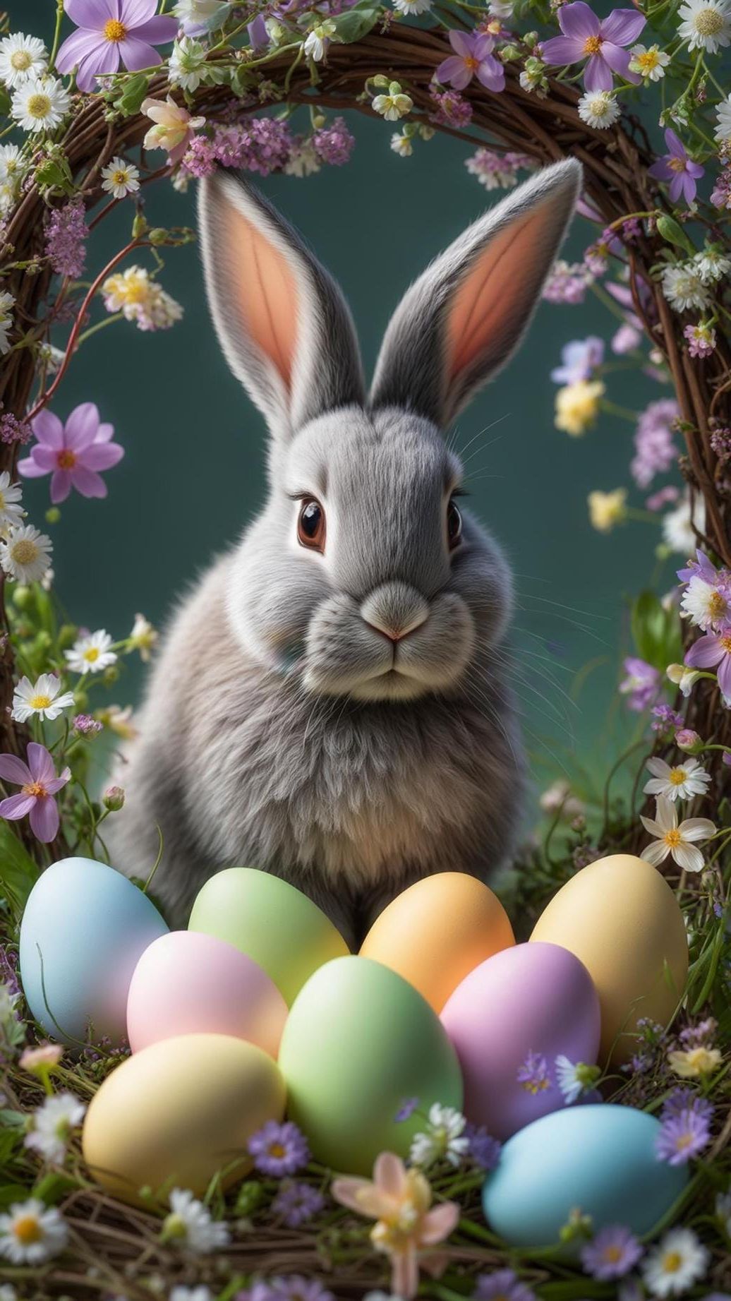 3. Floral-framed bunny with Easter eggs painting-0