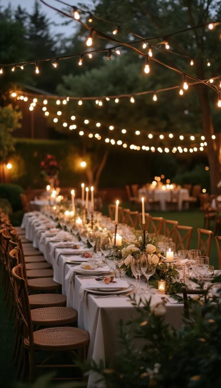 21 Dreamy Garden Wedding Decor Ideas 42 15. Intimate outdoor wedding reception under twinkling string lights-0