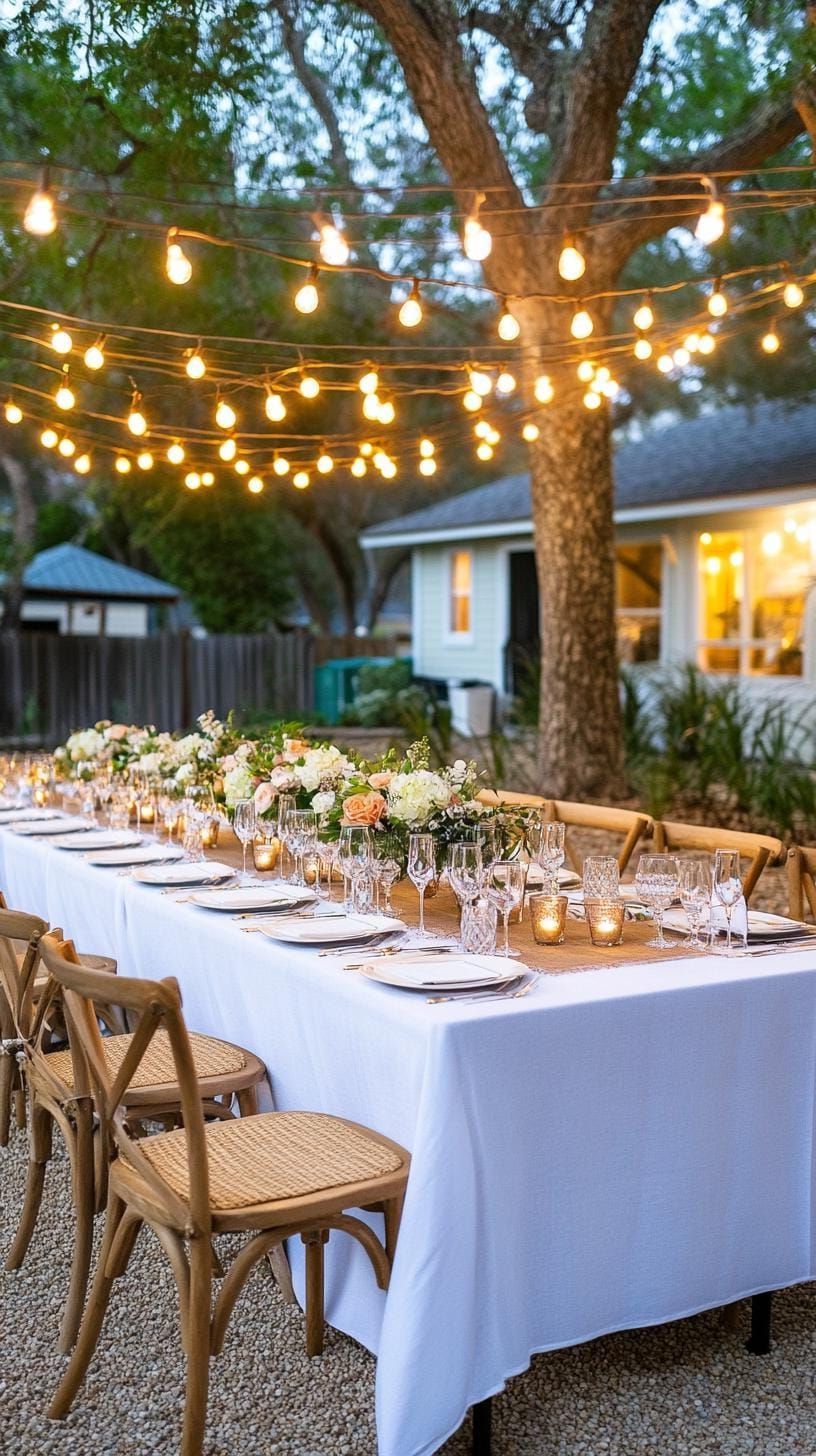 21 Dreamy Garden Wedding Decor Ideas 7 3. Elegant garden dinner setup with string light canopy-0