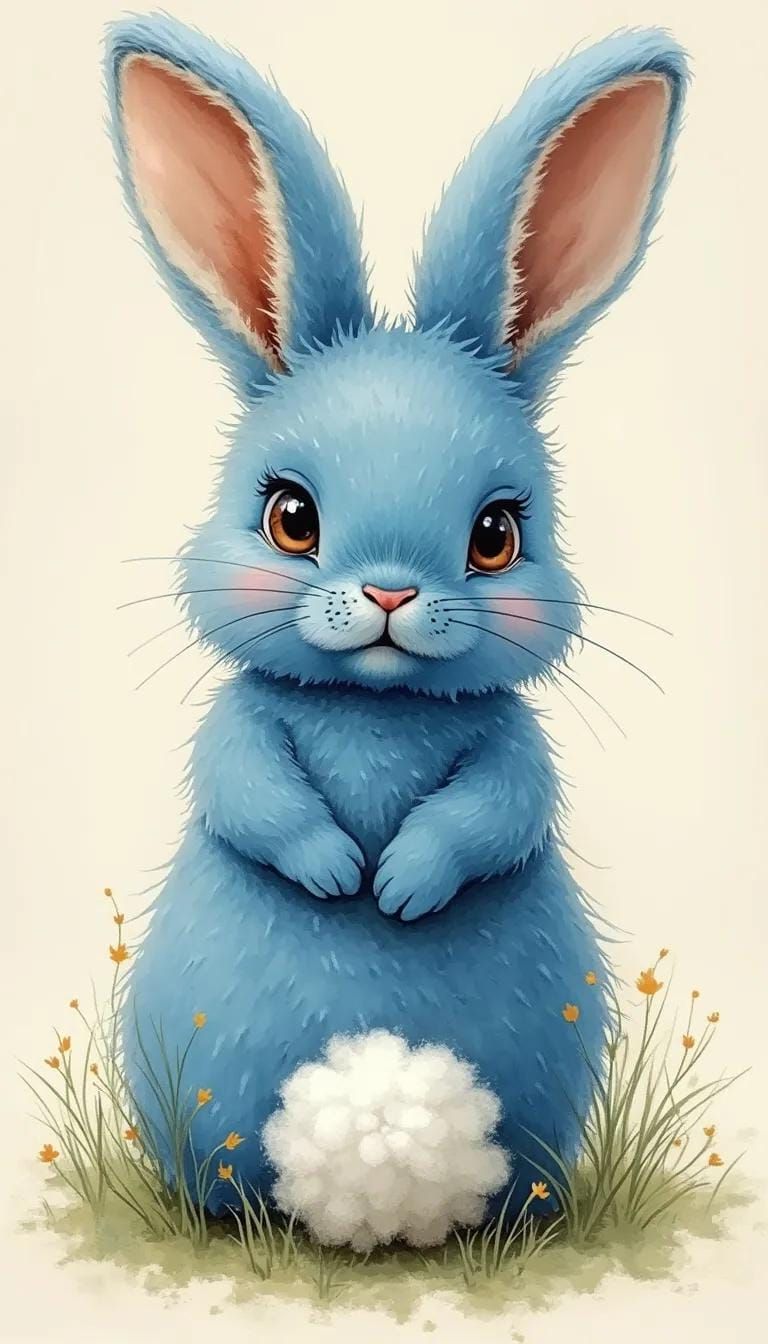 12. Blue bunny with fluffy cotton tail illustration-0