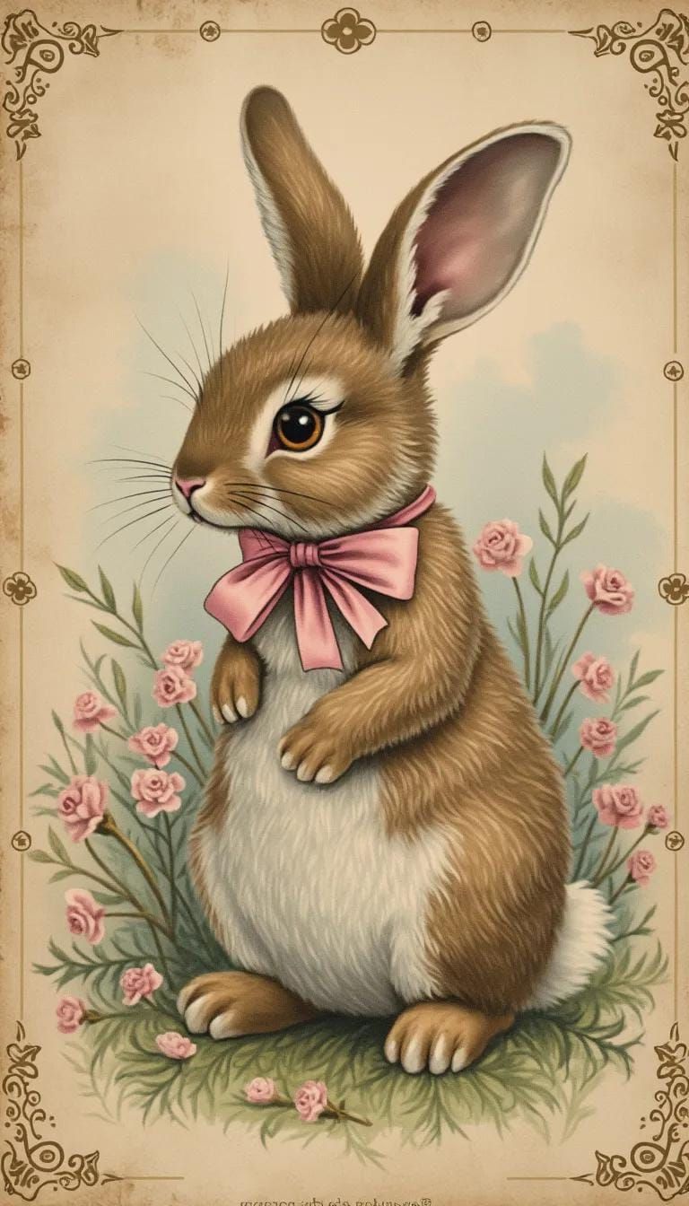 1. Vintage bunny with pink bow illustration-0