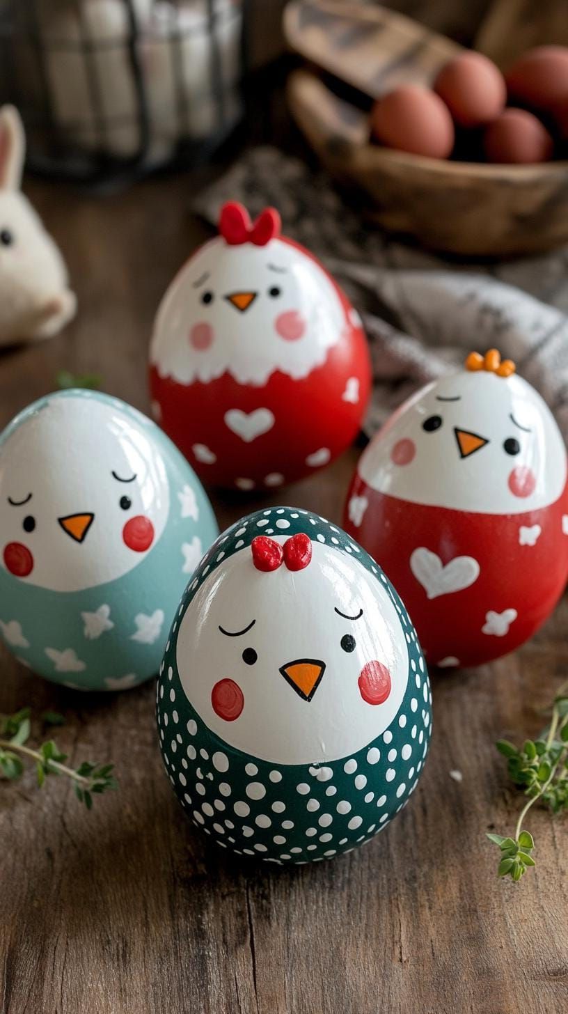 9. Whimsical chick and bunny face painted eggs-2