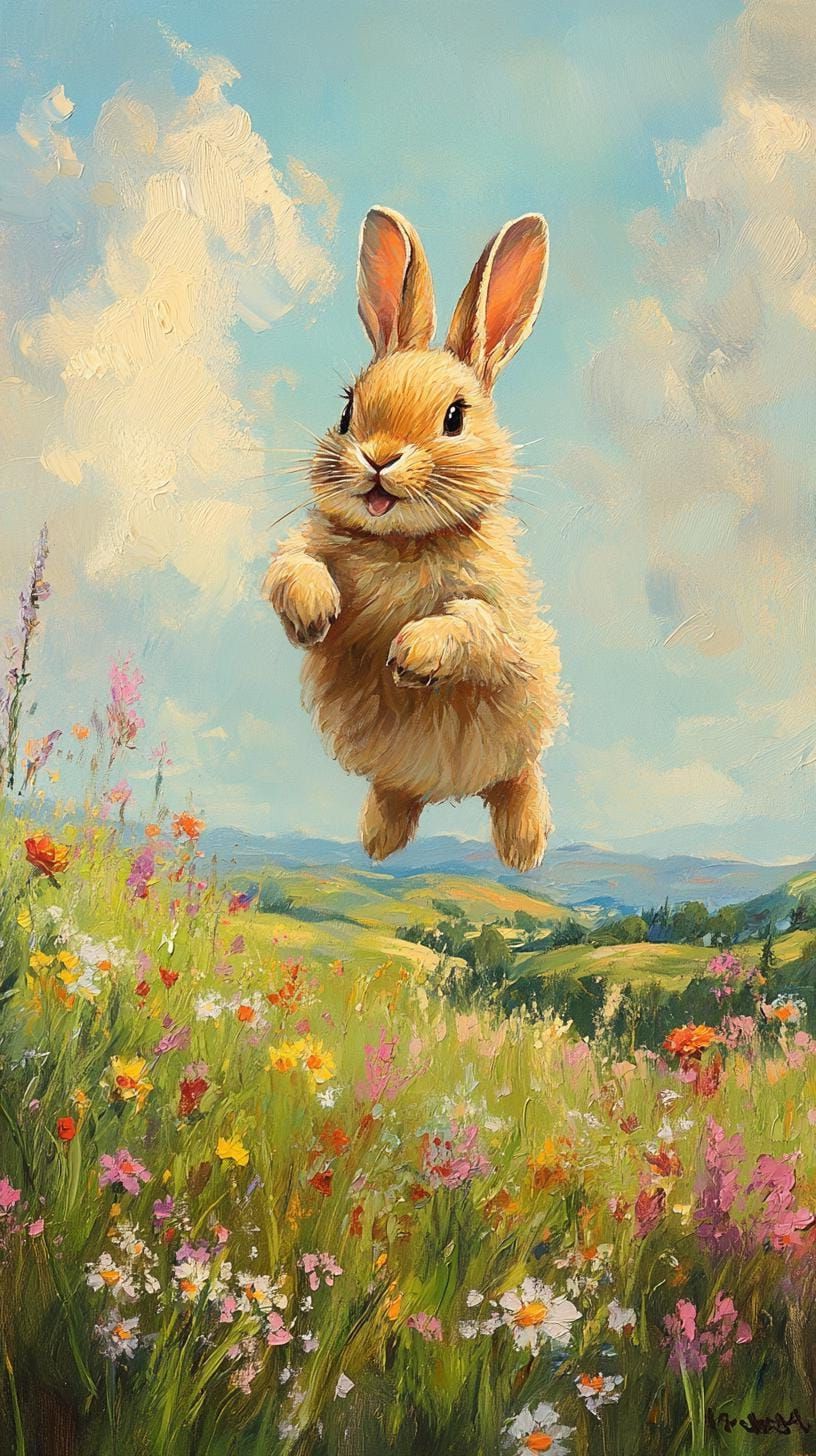 8. Hopping bunny in a wildflower meadow painting-2