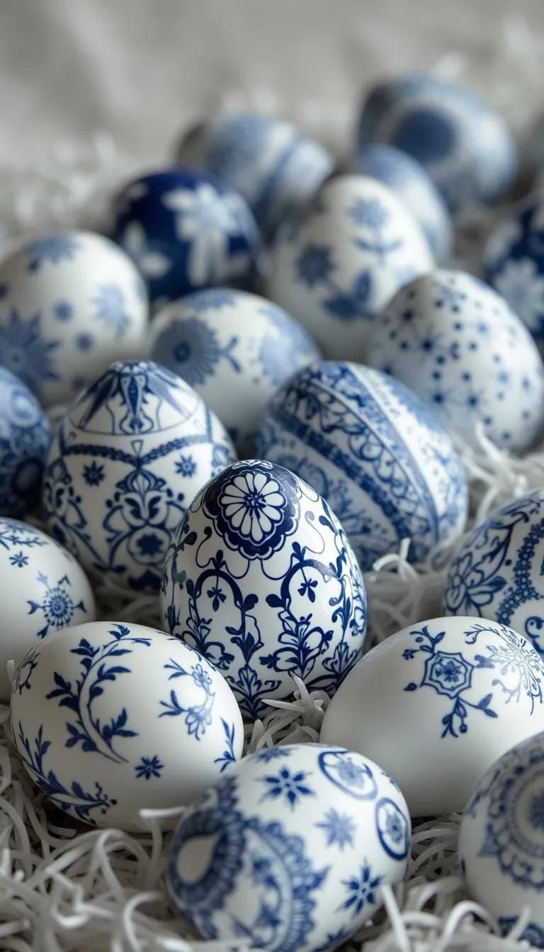 10. Elegant blue and white porcelain-style Easter eggs-1
