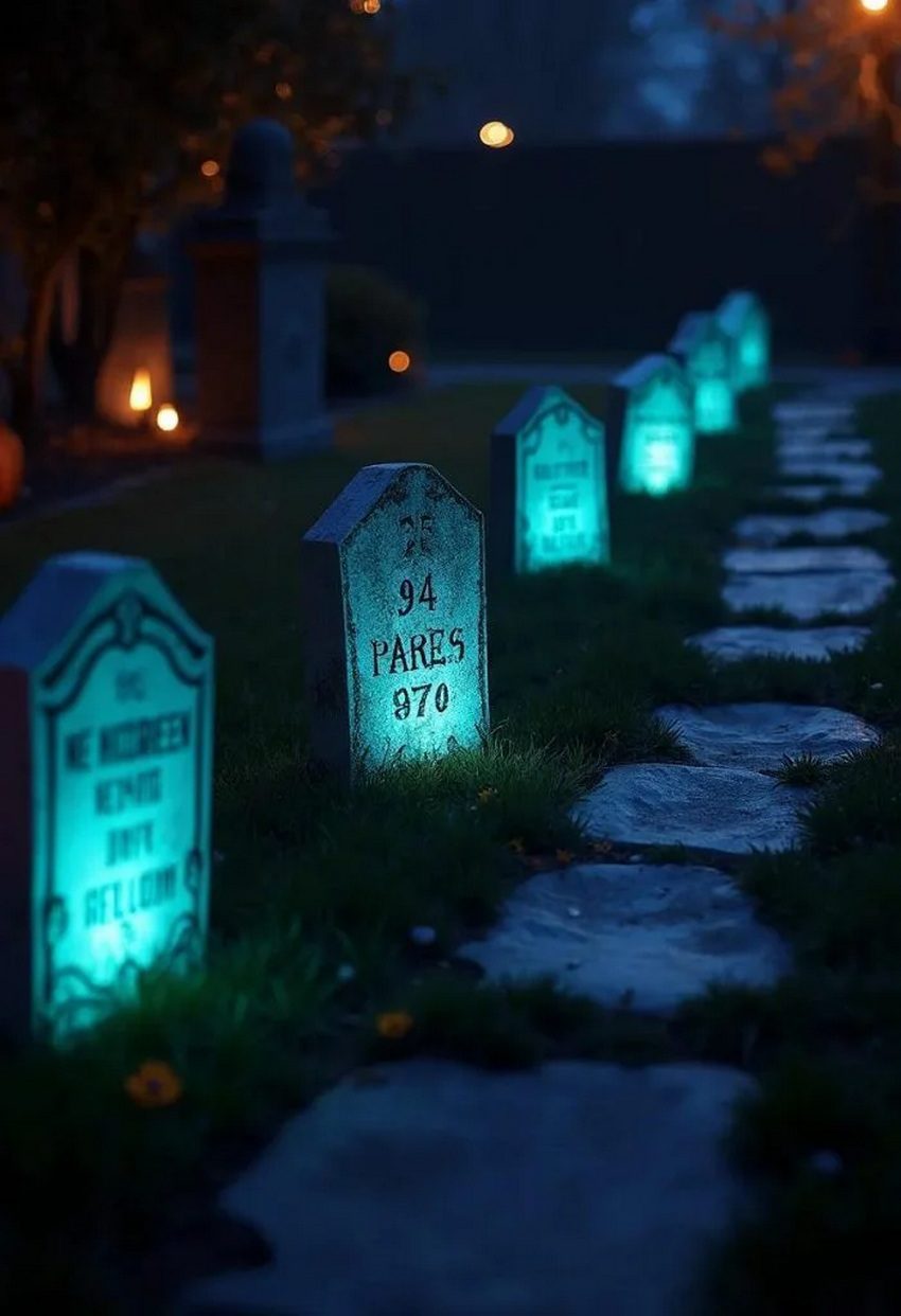 15 Easy DIY Outdoor Halloween Decorations to Try 34 13. Foam Graveyard Glowstones 2