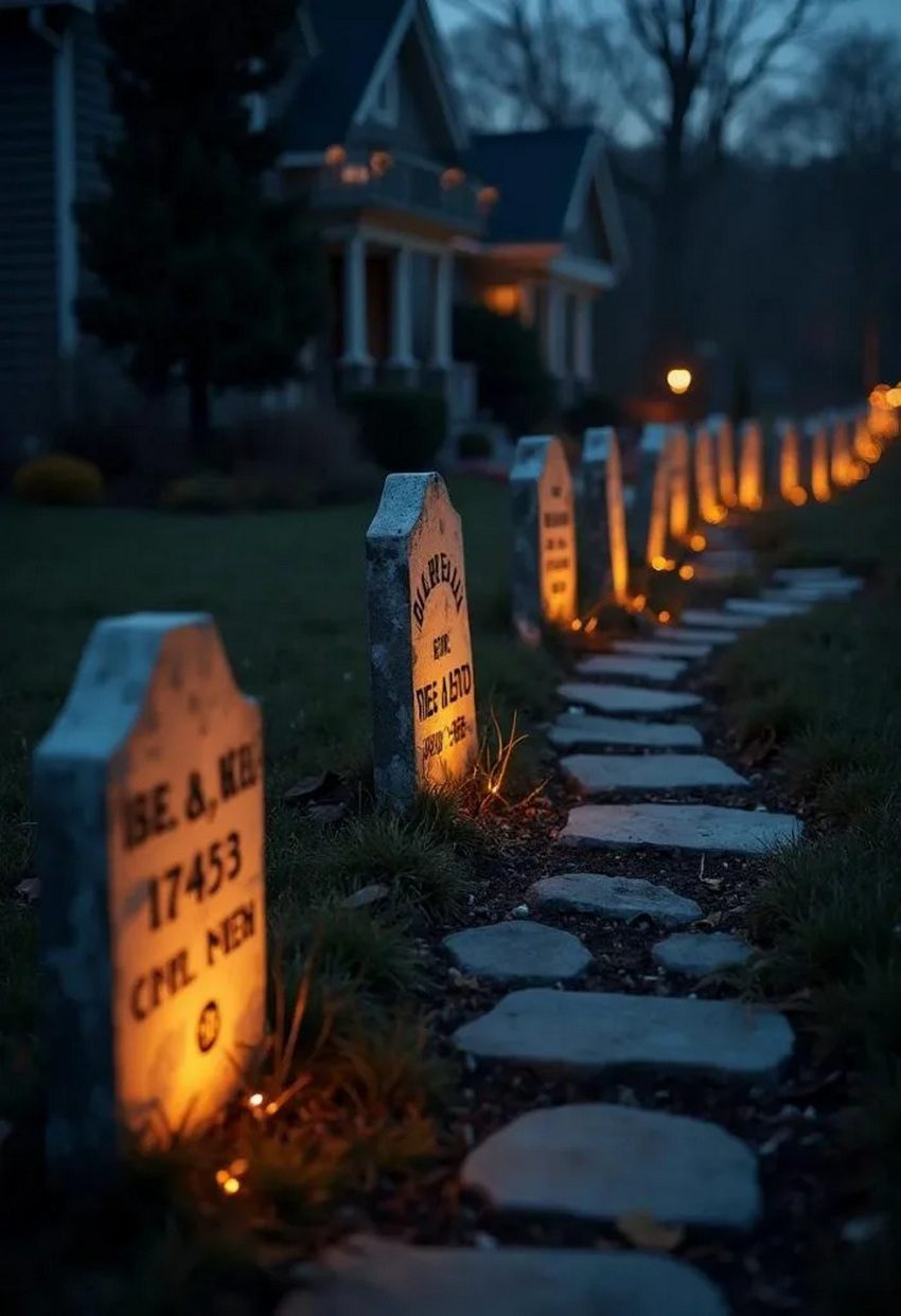15 Easy DIY Outdoor Halloween Decorations to Try 35 13. Foam Graveyard Glowstones 3