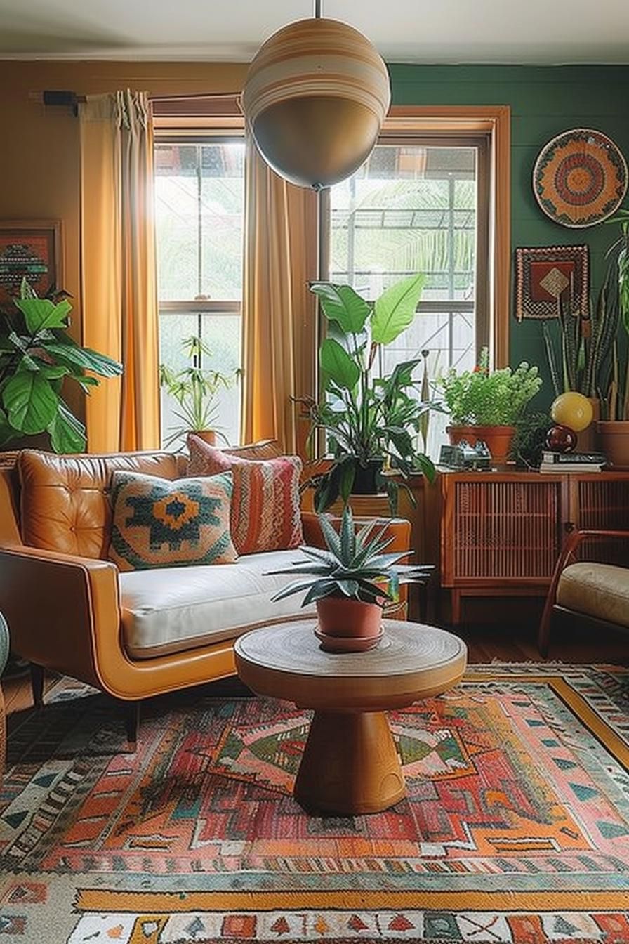 18 Colorful Mid Century Modern Living Room Designs 48 16. Vibrant Greenery in Modern Decor