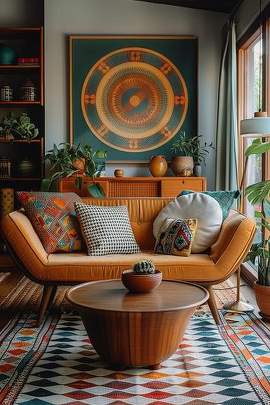 18 Colorful Mid Century Modern Living Room Designs 54 18. Retro Patterns in Home Decor