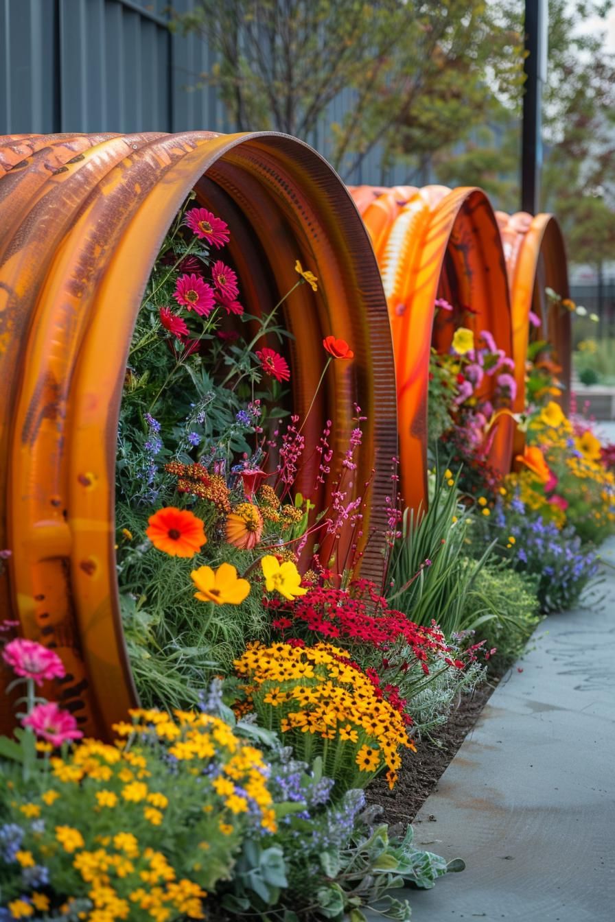 33 Creative DIY Yard Art Ideas You’ll Love To Craft 69 29. Metal Pipe Planters Showcase Yard-0