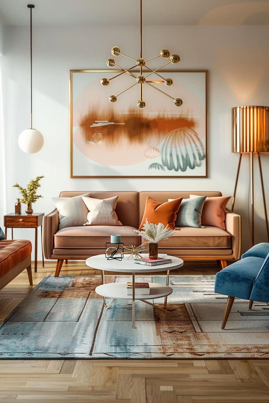 18 Colorful Mid Century Modern Living Room Designs 12 4. Retro Light Fixtures for Mid-Century