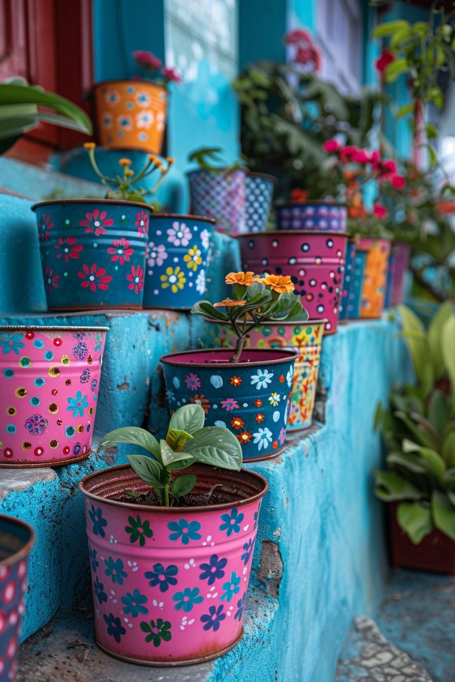 33 Creative DIY Yard Art Ideas You’ll Love To Craft 78 32. Tin Can Planter Art Ideas-1