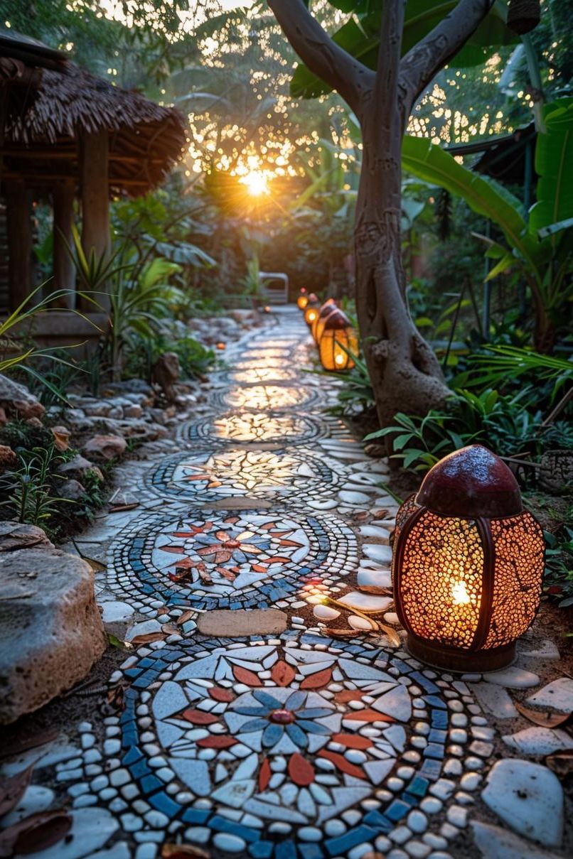 33 Creative DIY Yard Art Ideas You’ll Love To Craft 3 1. Pebble Path Mosaic Creation-1