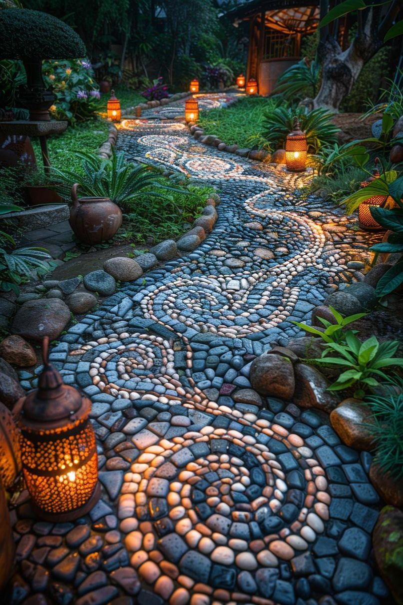 33 Creative DIY Yard Art Ideas You’ll Love To Craft 2 1. Pebble Path Mosaic Creation-0