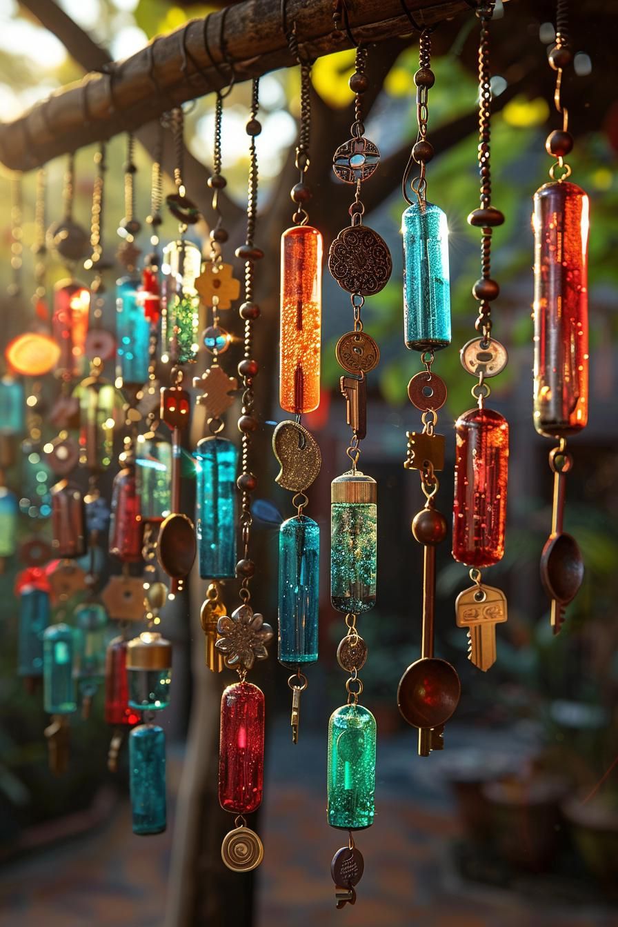 33 Creative DIY Yard Art Ideas You’ll Love To Craft 48 17. Creative Upcycled Wind Chimes-1