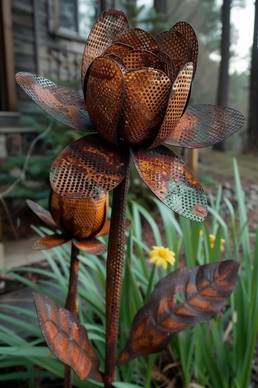 33 Creative DIY Yard Art Ideas You’ll Love To Craft 18 6. Floral Metal Sculpture Crafts-2