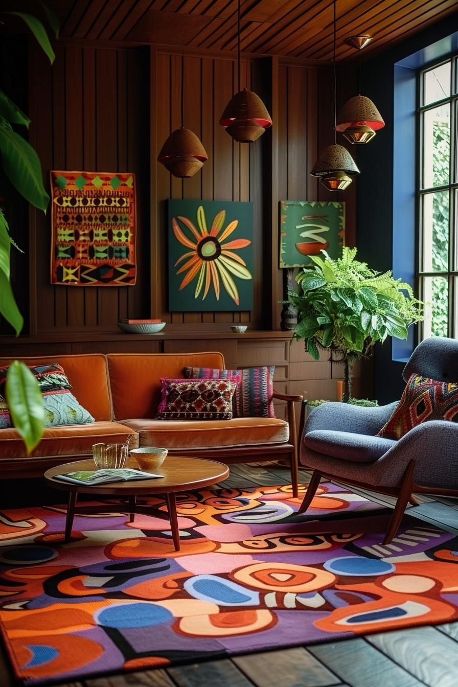 18 Colorful Mid Century Modern Living Room Designs 46 16. Vibrant Greenery in Modern Decor
