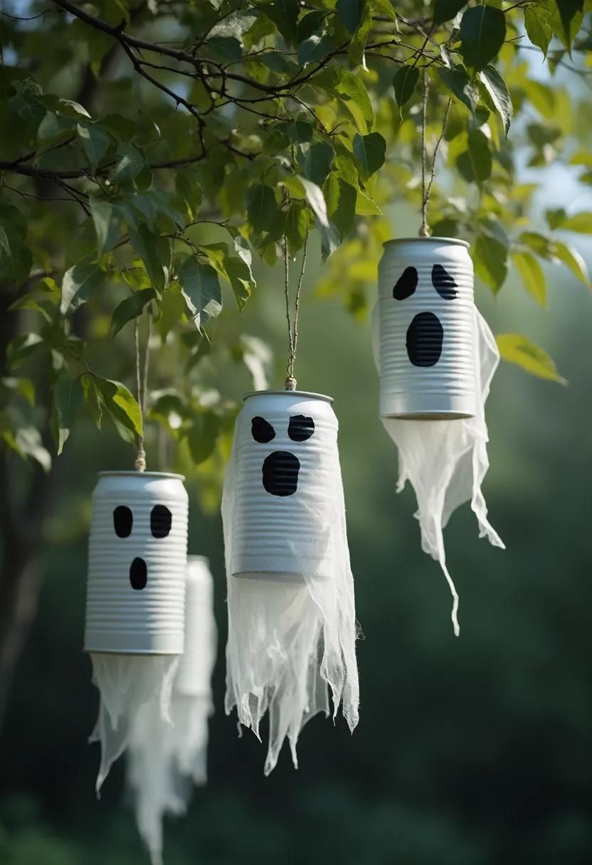 15 Easy DIY Outdoor Halloween Decorations to Try 20 8. Spooky Hanging Spirit Can Decor-0