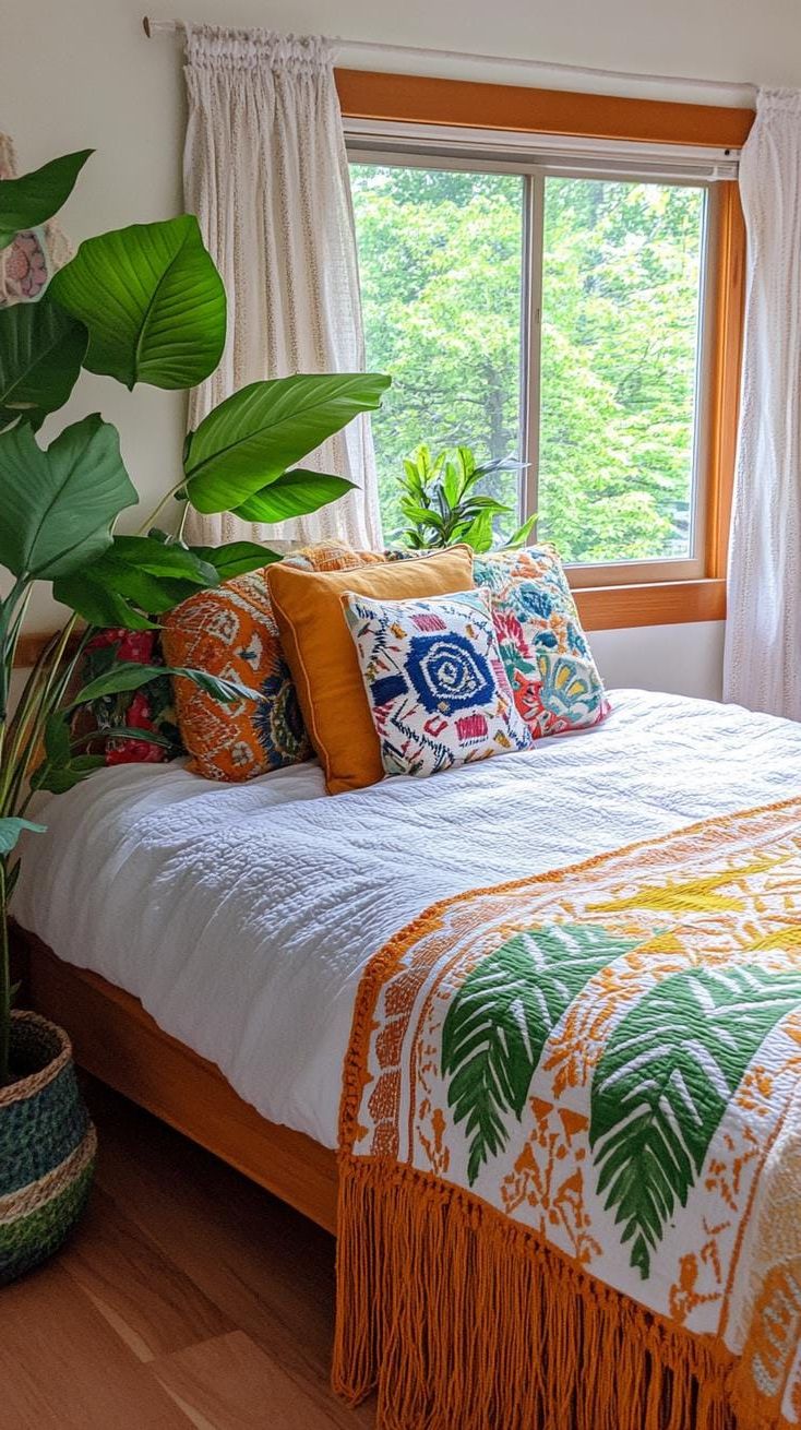 20 Gorgeous Boho Bedroom For Teens: Ideas For 2025 27 9. Tassel and Fringe Details: Accent throw blankets, pillows, and curtains with fringe and tassel details for added texture-1