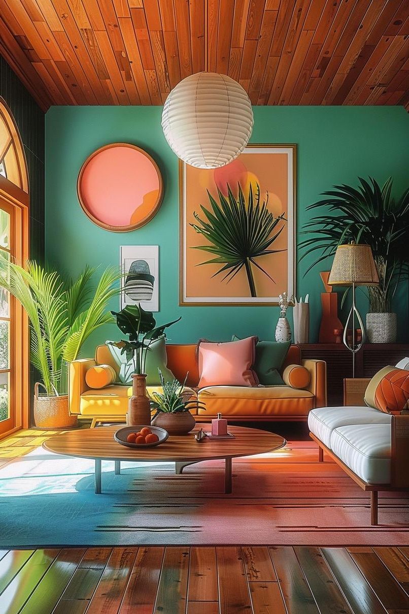 18 Colorful Mid Century Modern Living Room Designs 35 12. Vibrant Storage Solutions for You