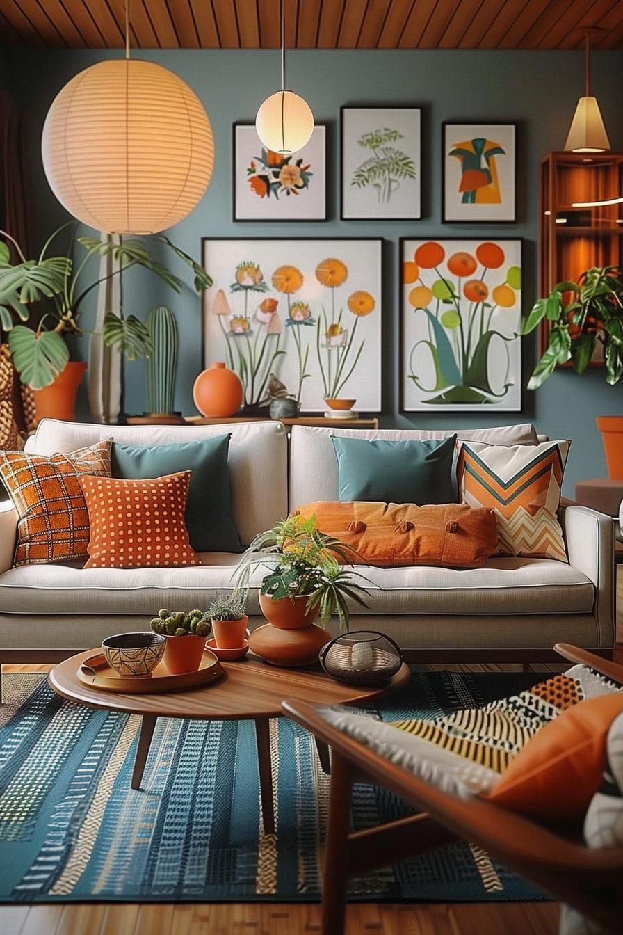 18 Colorful Mid Century Modern Living Room Designs 53 18. Retro Patterns in Home Decor