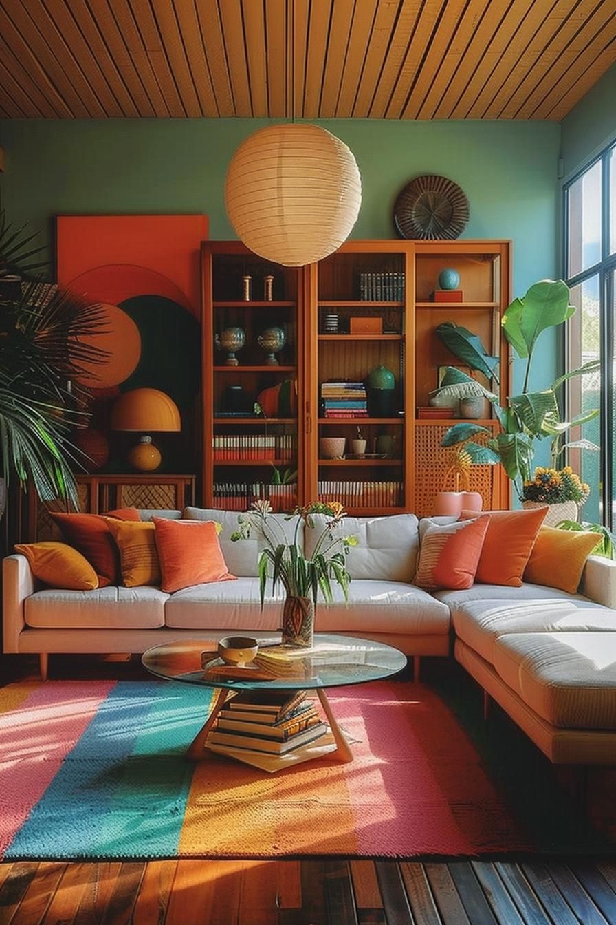 18 Colorful Mid Century Modern Living Room Designs 37 12. Vibrant Storage Solutions for You
