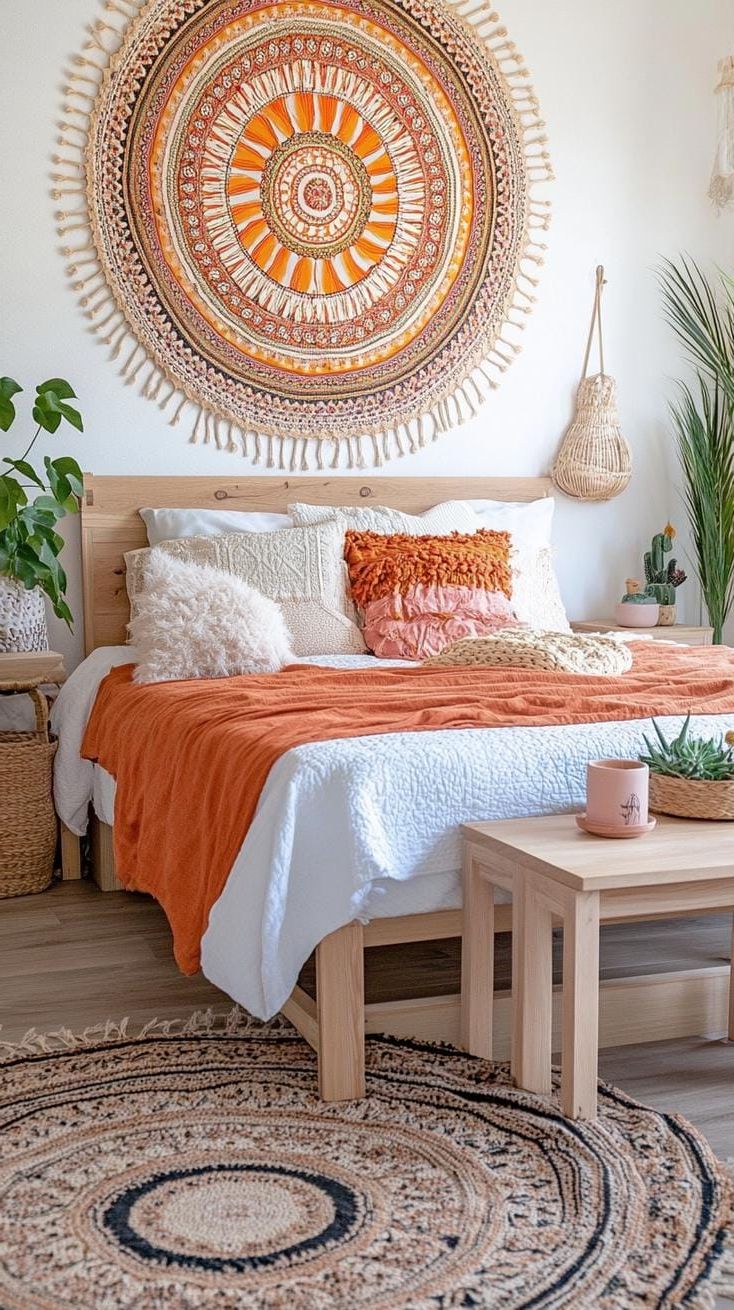 20 Gorgeous Boho Bedroom For Teens: Ideas For 2025 41 14. Tapestry Wall Mural: Choose a large colorful or neutral tapestry to fill a wall, acting as an intriguing centerpiece-1