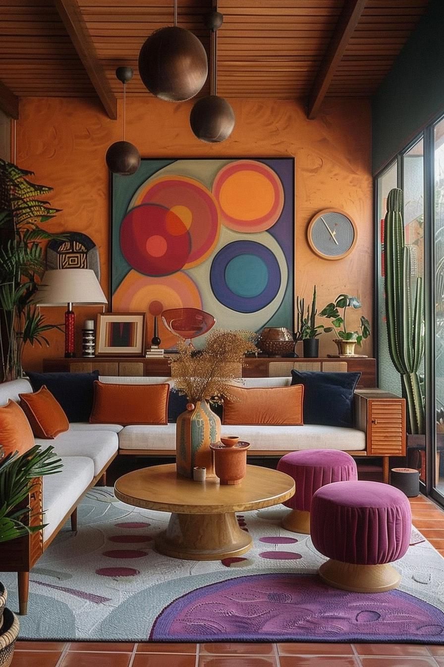 18 Colorful Mid Century Modern Living Room Designs 43 15. Vibrant Ottoman Selection: Playful Choices
