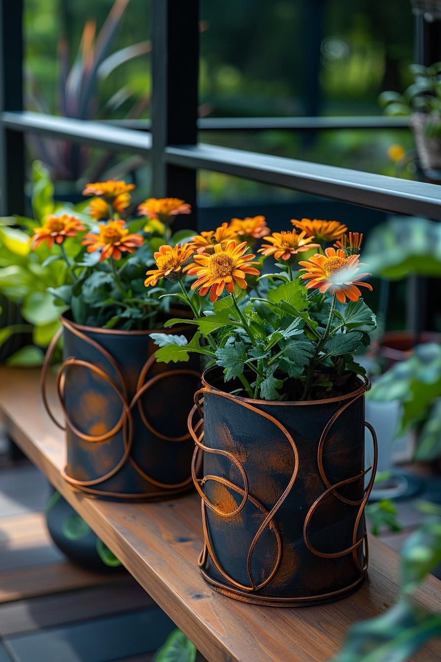 26 Easy Metal Garden Art Ideas To Inspire 58 23. Creative Metal Flower Pot Holders-2
