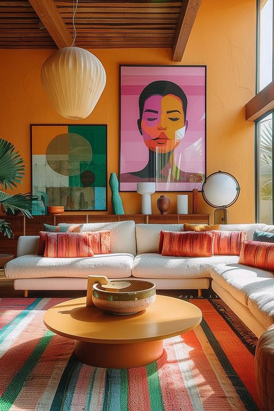 18 Colorful Mid Century Modern Living Room Designs 30 10. Vibrant Pop-Art Additions