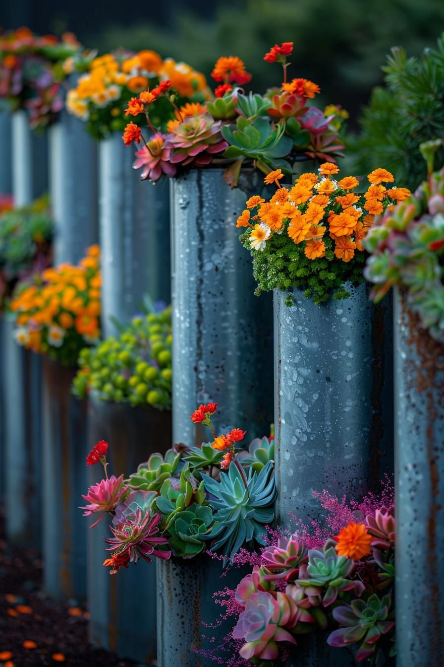 33 Creative DIY Yard Art Ideas You’ll Love To Craft 70 29. Metal Pipe Planters Showcase Yard-1