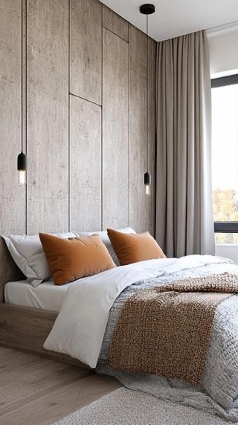 20 New Minimalist Bedroom Ideas to Inspire Your 2025 Refresh 15 4. Industrial Elegance: Pair concrete walls with minimalist metal fixtures and soft textiles-2