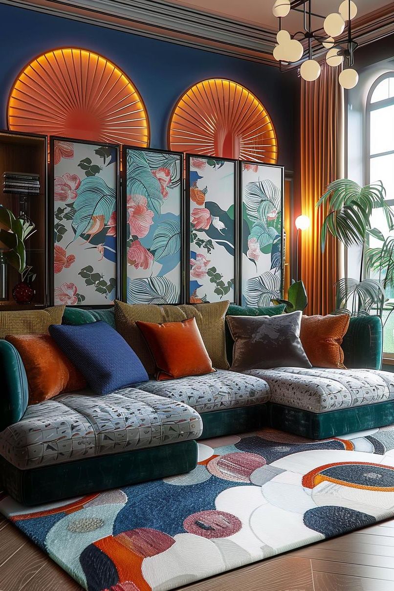 18 Colorful Mid Century Modern Living Room Designs 39 13. Vibrant Room Divider Inspiration