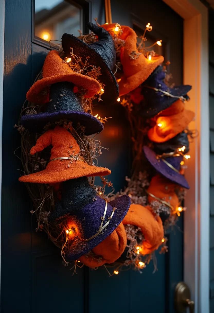 15 Easy DIY Outdoor Halloween Decorations to Try 15 6. Mini Witch Hat Wreath Ideas-0