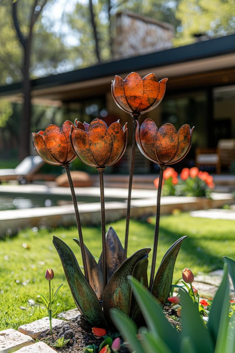 33 Creative DIY Yard Art Ideas You’ll Love To Craft 19 6. Floral Metal Sculpture Crafts-3