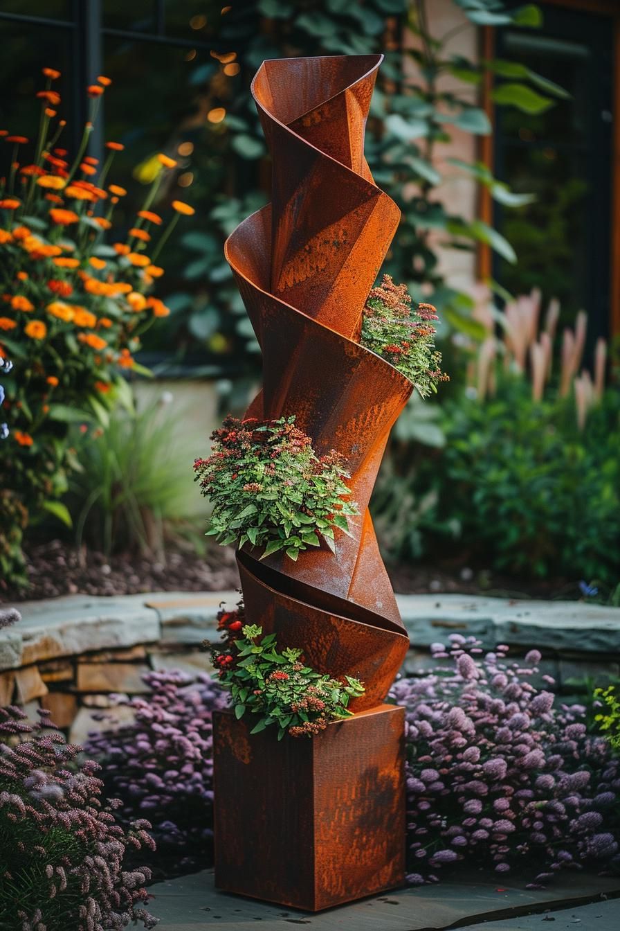 26 Easy Metal Garden Art Ideas To Inspire 17 5. Metal Spiral Cone Sculptures-2