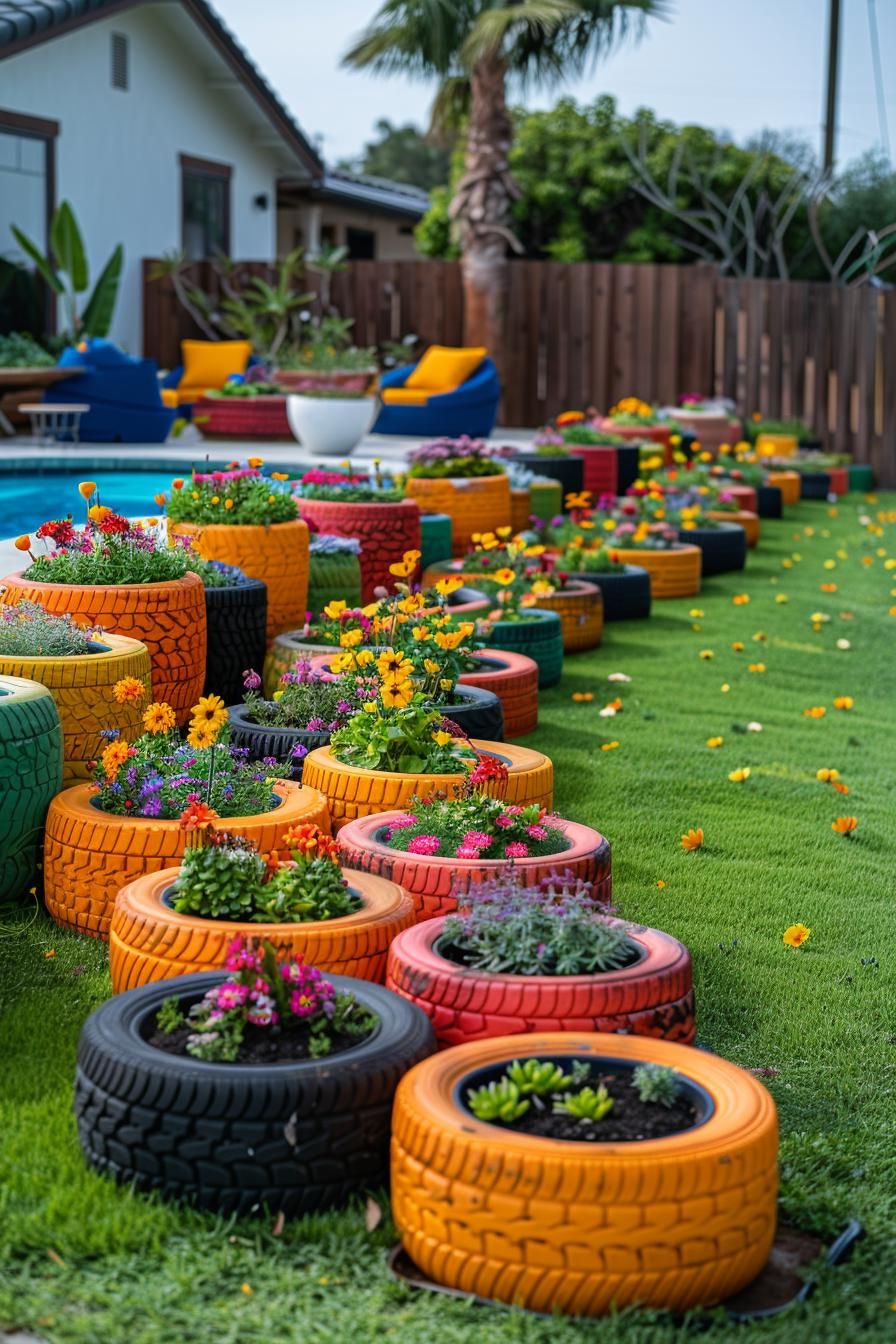 33 Creative DIY Yard Art Ideas You’ll Love To Craft 9 3. Upcycled Tire Planter Ideas-1