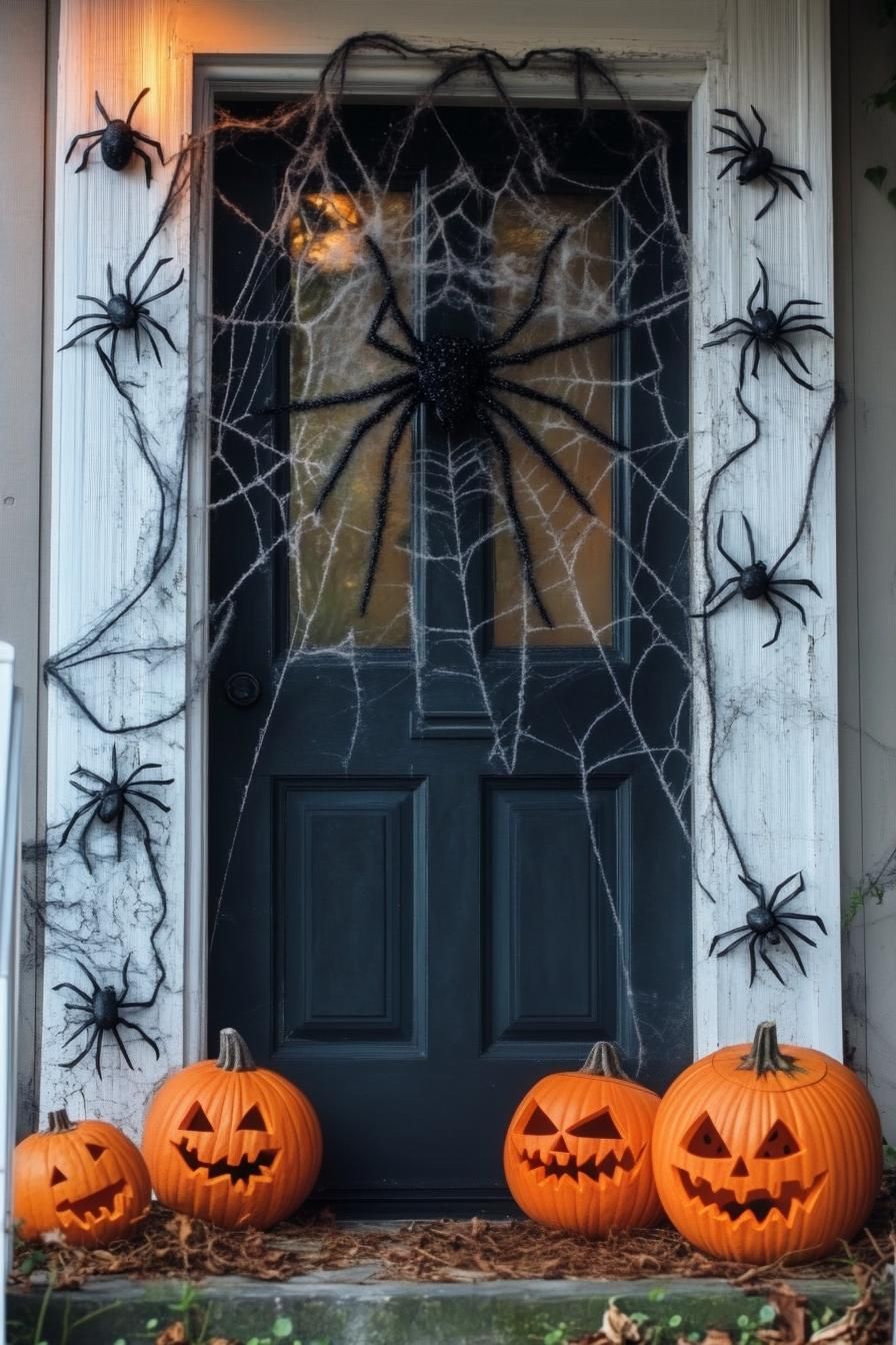 20 Unique Halloween Door Decorations For a Spooky Entrance 16 6. Spider Egg Hatching Door Decor-1