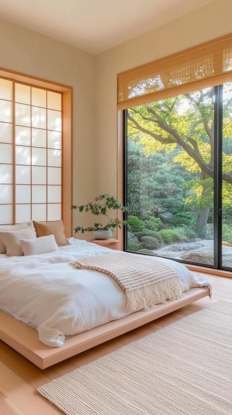 20 New Minimalist Bedroom Ideas to Inspire Your 2025 Refresh 19 5. Japanese-Inspired Tranquility: Utilize tatami mats and sliding shoji screens for a harmonious space-2
