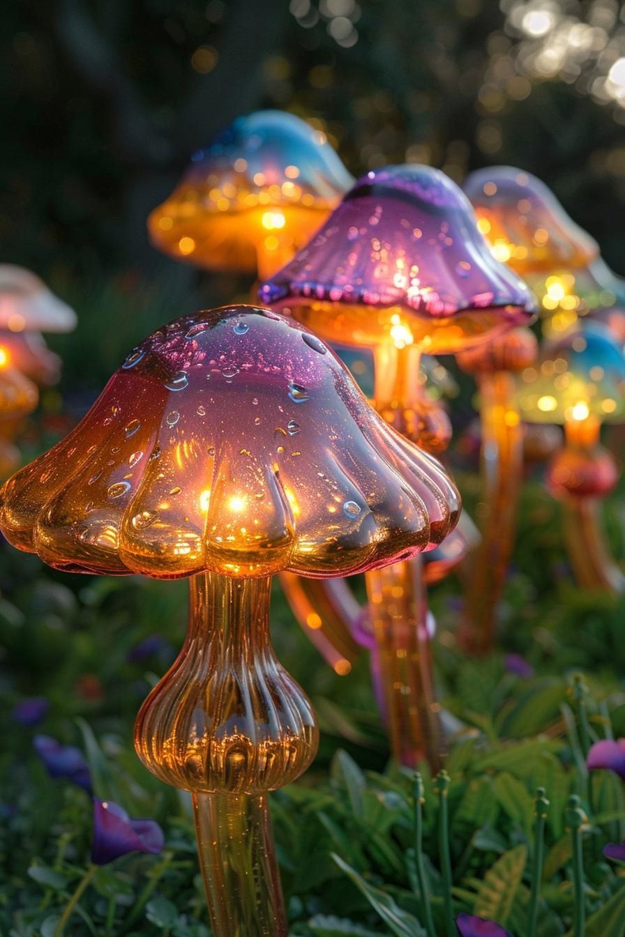 33 Creative DIY Yard Art Ideas You’ll Love To Craft 57 22. Glass Mushroom Garden Decor-1