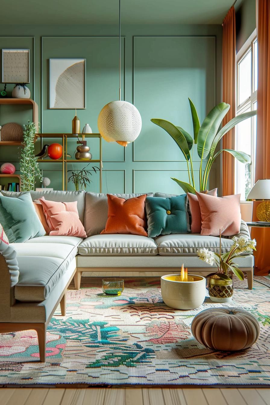 18 Colorful Mid Century Modern Living Room Designs 4 1. Vibrant Color-Blocked Sofas Mix
