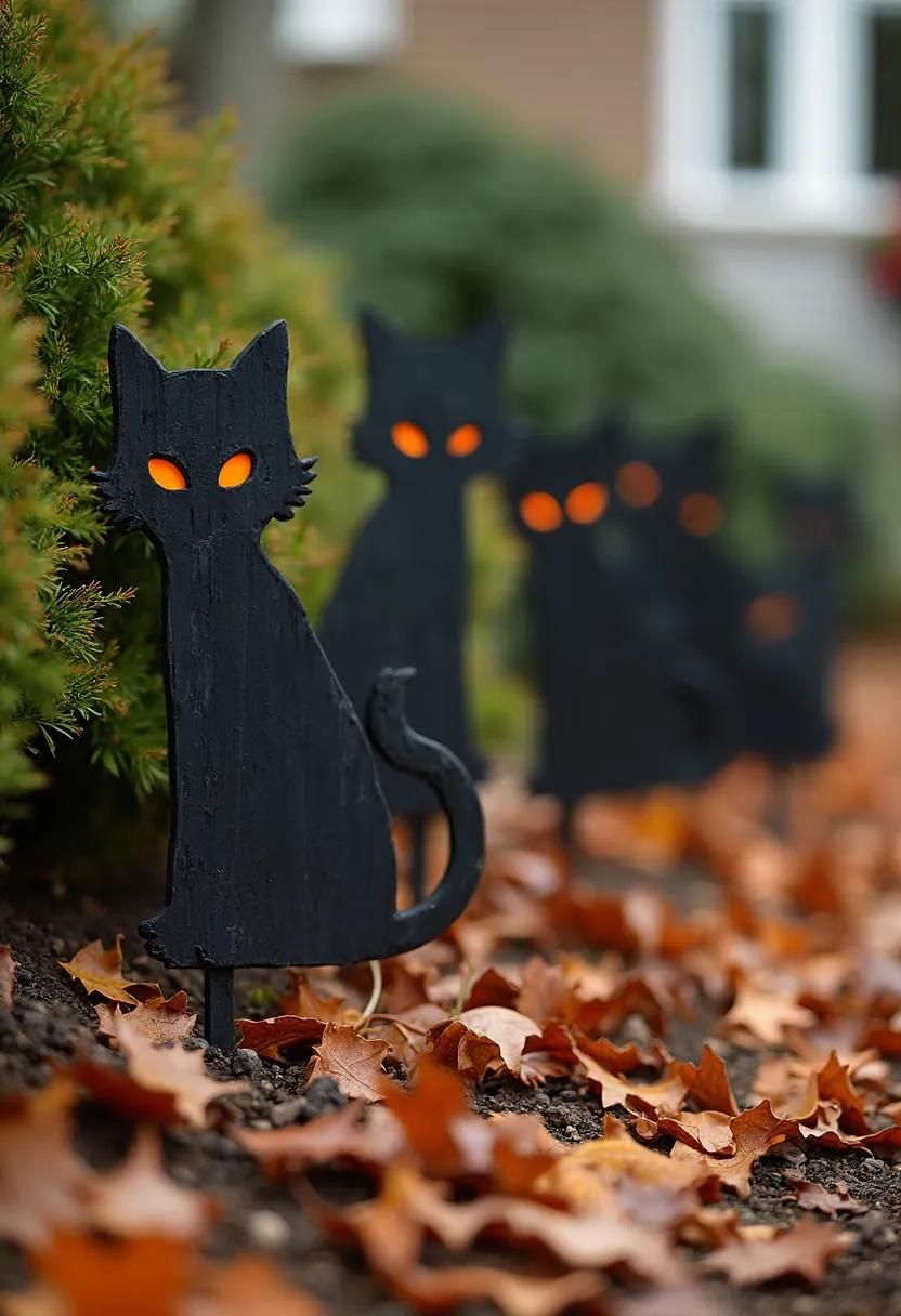 15 Easy DIY Outdoor Halloween Decorations to Try 9 3. Feline-Centric Yard Stakes-2