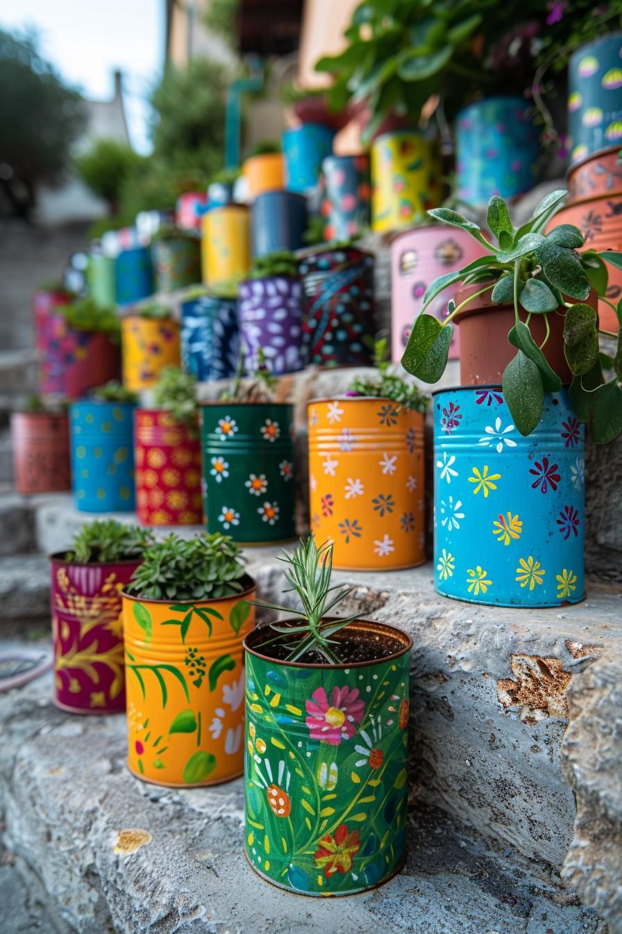 33 Creative DIY Yard Art Ideas You’ll Love To Craft 77 32. Tin Can Planter Art Ideas-0