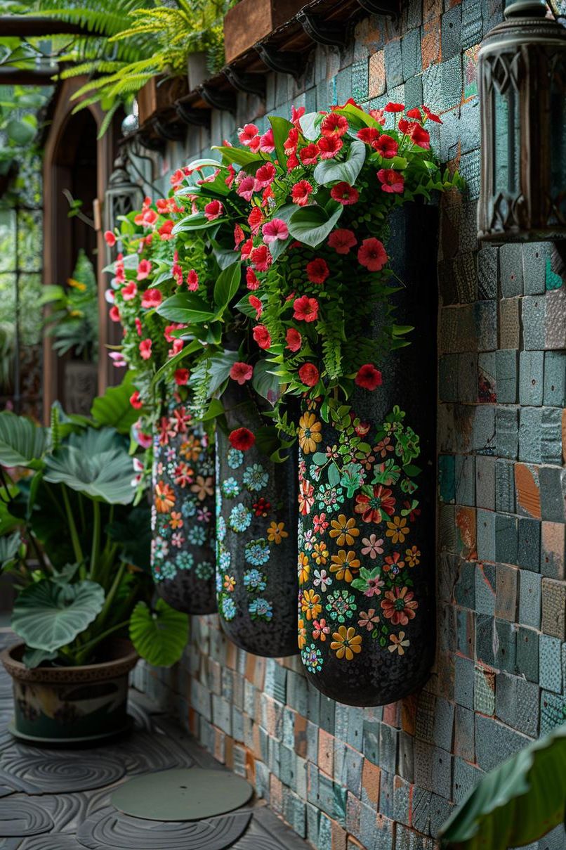 33 Creative DIY Yard Art Ideas You’ll Love To Craft 51 19. Mosaic Vertical Planters for DIY-0