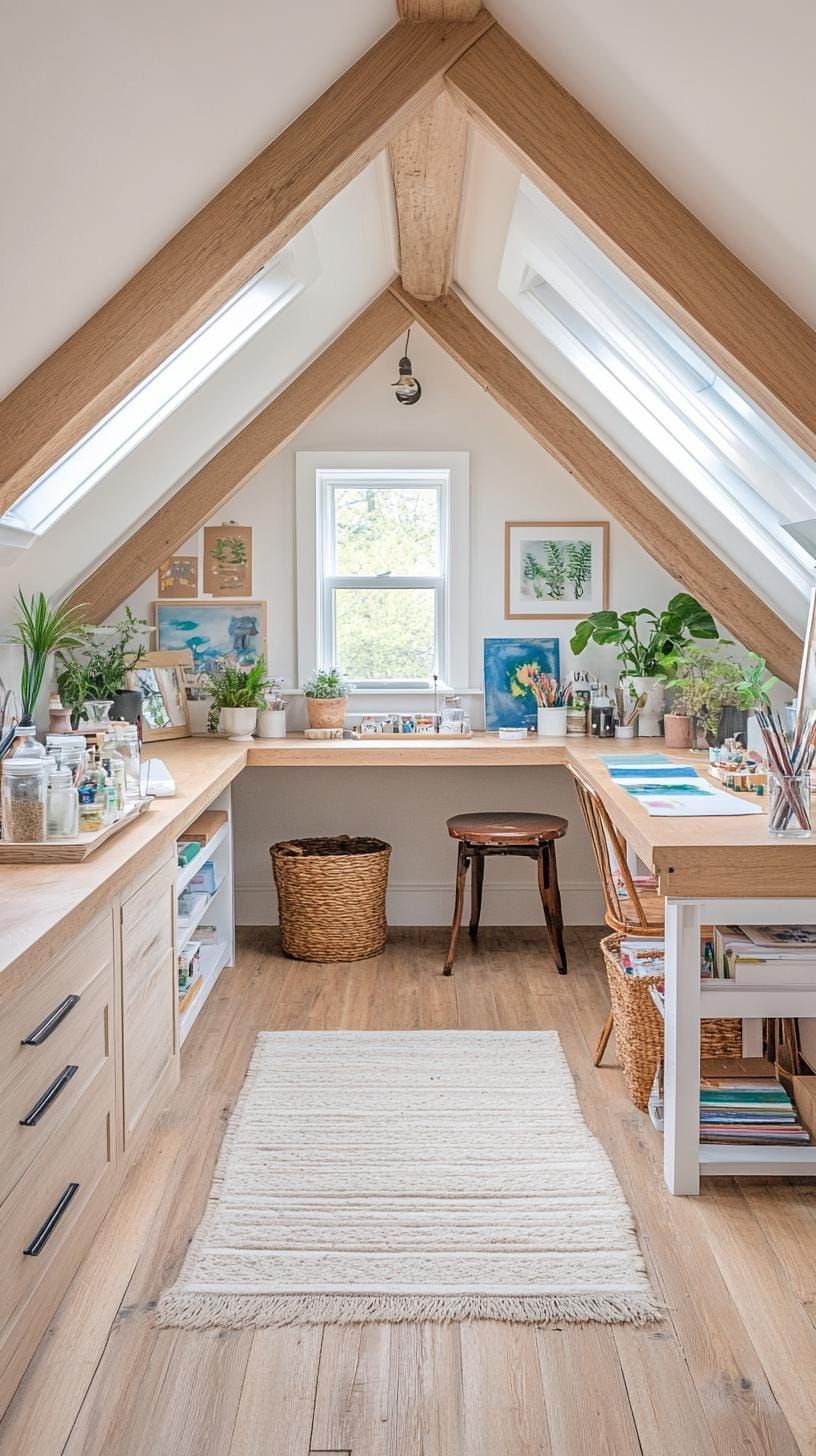 25 Craft Room Inspiring Ideas for Organization & Decor! 22 7. Attic craft space with skylight and wraparound desk-0