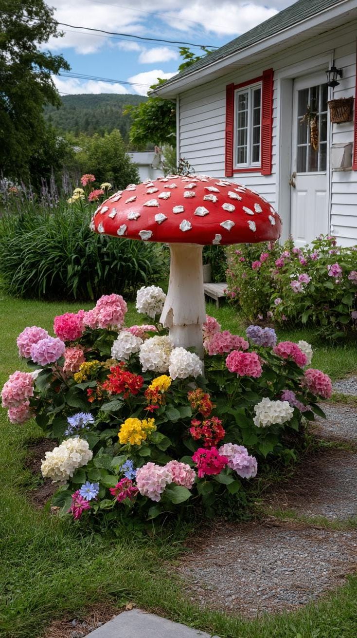 37 Magical Garden Ideas for a Whimsical Backyard 27 11. Garden bed shaped like a giant mushroom-0