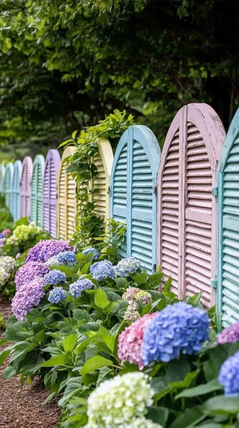 29 Charming Vintage Garden Decor Ideas: Embrace Rustic Beauty Outdoors 32 14. Garden fence made from antique shutter panels-0