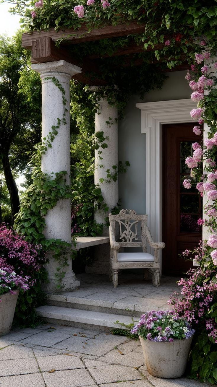 24. Secret sitting corner framed by flowering vines-0