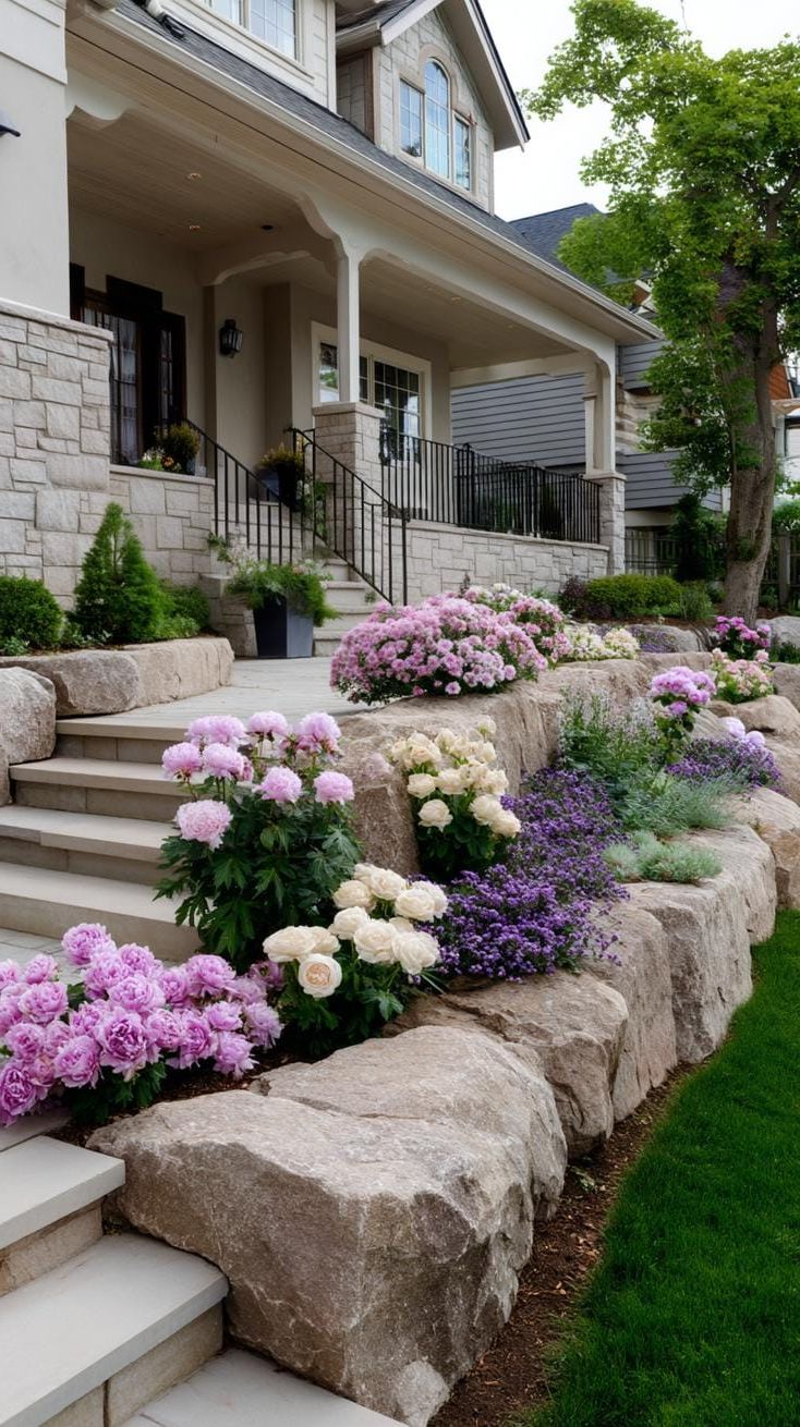 9. Tiered rock wall with pastel blooming layers-2